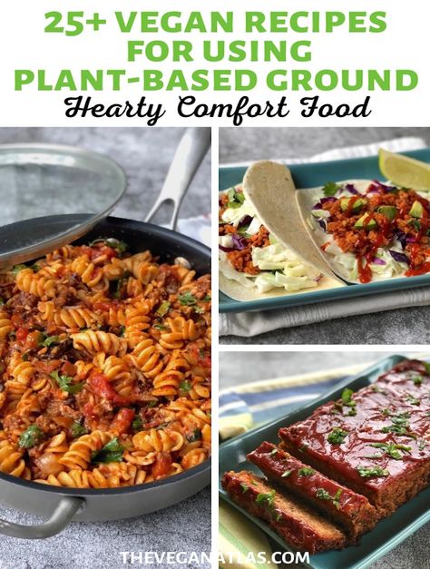 25+ Awesome Vegan Recipes for Using Plant-Based Ground Plant Based Ground Beef Recipes, Beyond Beef Recipes, Vegan Recipes For Beginners, Vegan Moussaka, Vegan Ground Beef, Ground Recipes, Vegan Meatloaf, Homemade Tofu, Vegan Beef