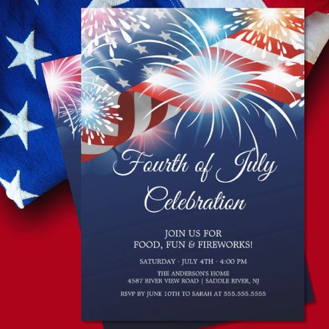 Modern 4th of July Fireworks Invitation White Fireworks, Fire Work, Flag Display, Modern Party, The Fourth Of July, Holiday Party Invitations, Patriotic Holidays, Holiday Invitations, Modern Invitation