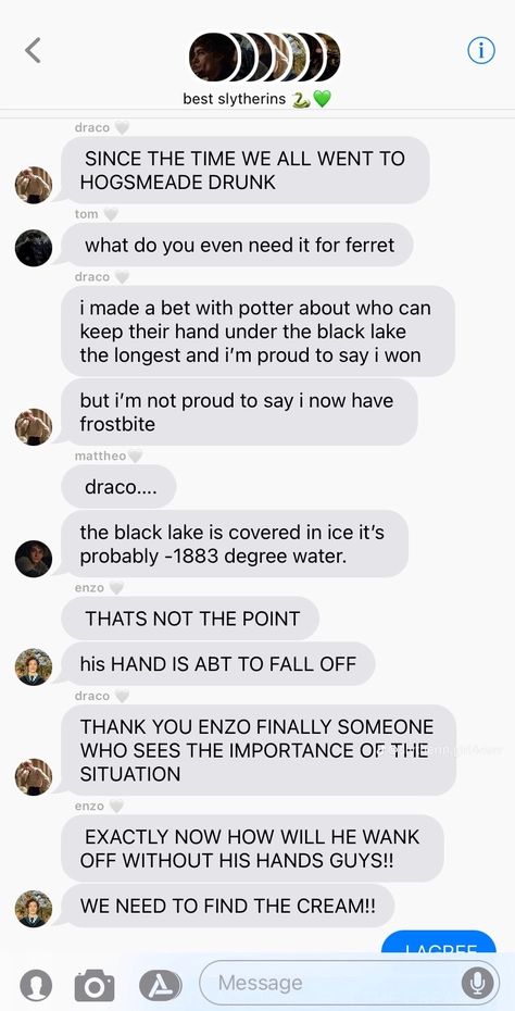 Draco Malfoy Texting Story, Slytherin Men, Slytherin Group, Draco Malfoy Funny, Slytherin Funny, Slytherin Gang, Harry Potter Party Decorations, Harry Potter Texts, Benjamin Wadsworth