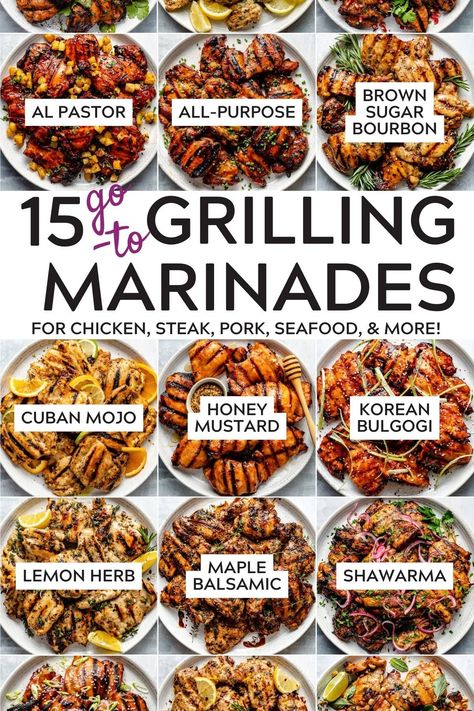 15 Best Grill Marinades for Chicken, Steak, Pork, Shrimp, & More! -  #chicken #Grill #Marinades #Pork #Shrimp #Steak Different Grilled Chicken Recipes, Healthy Meat Marinades, Barbecue Marinade Recipes, Grilling Marinades Chicken, Best Grilled Food Recipes, Pork Bbq Marinade Recipe, Easy Chicken Bbq Recipes, Basic Grilled Chicken Marinade, Chicken Grilling Marinade