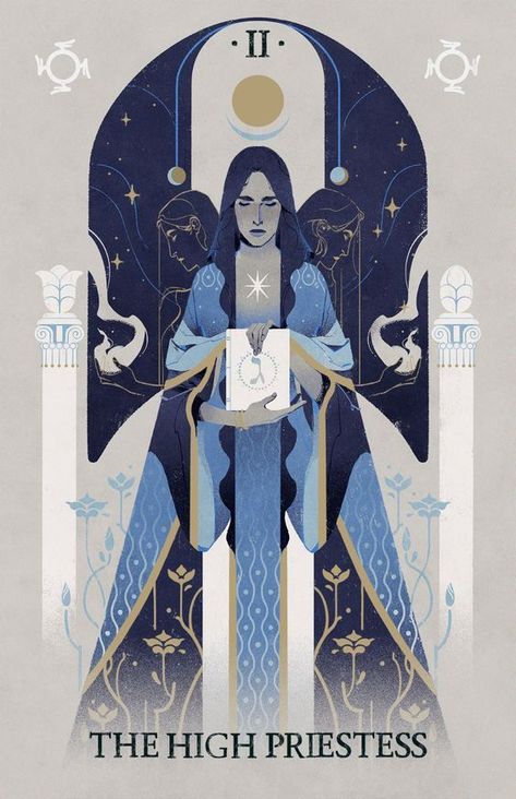 Tarot Cards Art Illustration, High Priestess Tarot, The High Priestess, The Hierophant, Posca Art, High Priestess, Japon Illustration, Tarot Cards Art, Art Carte