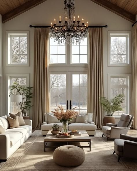 Arched Living Room, Southern Style Home, Elegant Chandeliers, Chic Vibes, Room Ceiling, Living Room Ceiling, High Ceilings, Farmhouse Chic, Southern Style