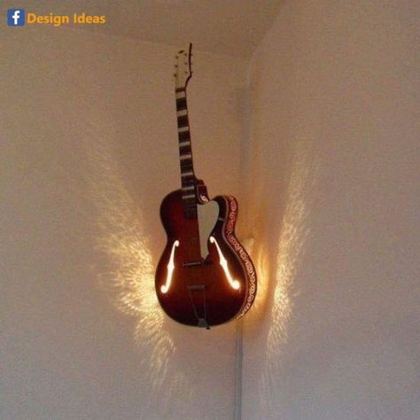 Guitar Craft, Guitar Lamp, Guitar Decor, Guitar Light, Music Furniture, Guitar Crafts, Guitar Diy, Decoration Restaurant, Music Room Decor