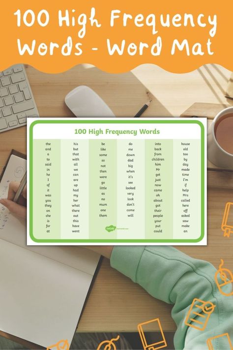 Help improve your young learner's vocabulary with this high-frequency word mat. This high-frequency word mat features 100 high-frequency words to use in speaking and writing activities with your students. This high-freqeuncy word mat includes lots of common vocabularies that children will learn at school. 100 High Frequency Words, Words Vocabulary, Sight Words List, High Frequency Words, Words To Use, Year 1, High Frequency, Sight Words, Writing Activities