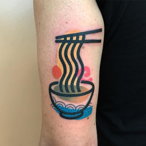 Ramen Tattoo Design, Mambo Tattoo, Ramen Tattoo, Celtic Tattoo Symbols, Pocket Watch Tattoos, Embroidery Tattoo, Food Tattoos, Nerd Tattoo, Geometric Tattoo Arm