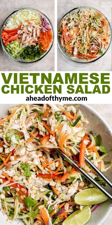 Vietnamese Chicken Salad Asian Shredded Chicken Recipes, Asian Slaw Salad, Goi Ga, Salads Easy, Salad Options, Delicious Salad Recipes, Vietnamese Chicken Salad, Asian Salad Recipe, Slaw Salad