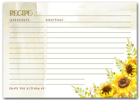 Free Sunflower Printable Recipe Cards in Three Size Options Recipe Binder Printables Free, Recipe Binder Printables, Printable Recipe Page, Recipes Cards, Binder Printables Free, Recipe Storage, Recipe Sheet, Sunflower Printable, Mopping The Floor