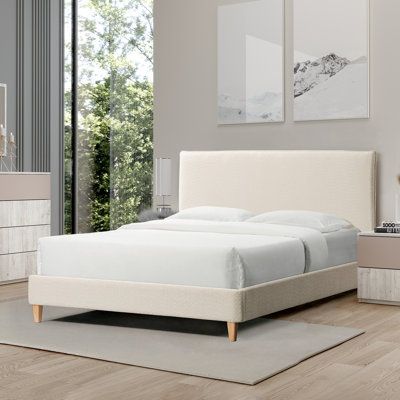 Crafted with a plush, puffy cushioned hardboard, this piece combines modern design simplicity with comfort. Elevate your bedroom with this blend of sophistication and relaxation, creating a chic and cozy retreat for a modern lifestyle. (Mattress is not included. ) Color: Cream | Latitude Run® Platform Bed Frame White 46.5 H x 70.5 W x 87.25 D in brownWood & Upholstered / in Cream | Queen | Wayfair Bed Frame White, Cottage Makeover, Custom Headboard, Platform Bed With Storage, Platform Beds, Bed Canopy, Lake Cottage, Built In Desk, White Room