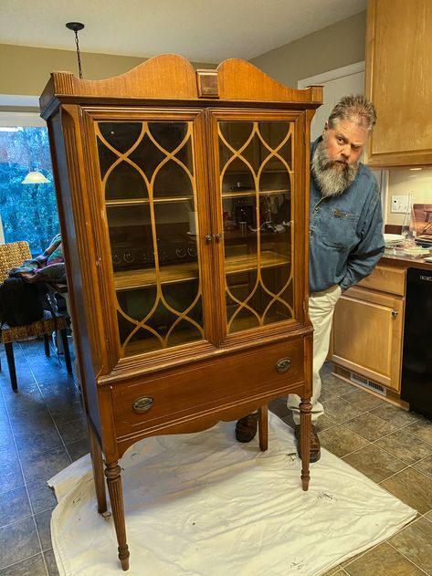 The China Cabinet From Hell China Cabinet Painted, Style China Cabinet, Two Tone Dresser, Painted China Cabinets, Duncan Phyfe, Couples Weekend, Crying My Eyes Out, Ticking Fabric, The Right Stuff