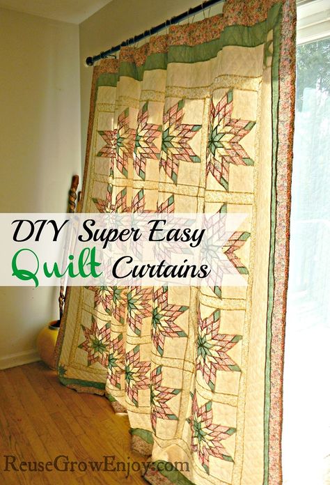 Super Easy Way To Make Quilt Curtains. It is so easy anyone could do it! Quilt Curtains, Quilted Curtains, Patchwork Curtains, Wet Felting Projects, Living Room Curtains, Pretty Quilt, Room Curtains, How To Make Curtains, Diy Quilt