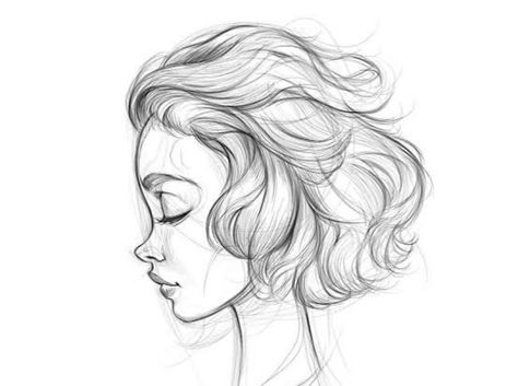 Hair In The Wind Drawing, Wind Drawing, Hair In The Wind, Waves Art, Hair Sketch, Wave Art, Eyes Closed, Her Eyes, How To Draw Hair