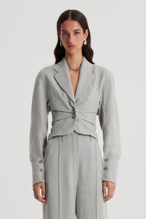 DRAPED TAILORED JACKET - PALE.GREY - Scanlan Theodore Scanlan Theodore, Drape Jacket, Blazer Jackets For Women, Fashion Design Portfolio, Grey Outfit, Tailored Jacket, Tailored Suits, Cool Street Fashion, Blazer Dress