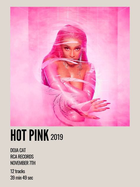 minimal aesthetic polaroid album poster for hot pink by doja cat Hot Pink Doja Cat, Pink Doja Cat, Hot Pink Aesthetic, Black Female Artists, Aesthetic Polaroid, Song Posters, Minimalist Posters, Music Album Covers, Pink Friday