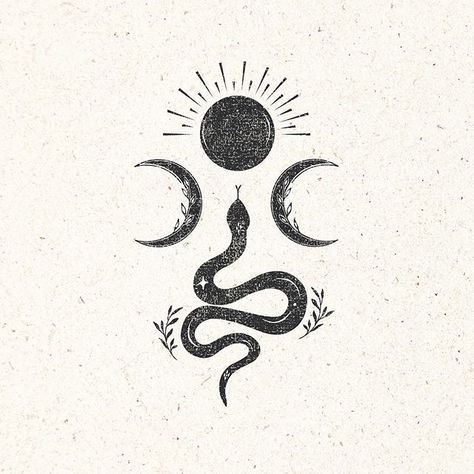 AR DESIGN SHOP no Instagram: “The Sanskrit word for snake is naga and is associated with the element of water. Picking up water's symbolism of emotion, love and motion…” Cycle Tattoo, Lil Tattoos, Witchcraft Tattoos, Random Tattoos, Ar Design, Pagan Tattoo, Witch Tattoo, Moon Cycle, Snake Tattoo Design