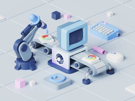 3D Computer Machine by Haraki for Vektora on Dribbble 3d Machine, Machine Illustration, Graphic Design Letters, Machine 3d, Web Portfolio, Learn Design, 3d Modeling Tutorial, Recycling Machines, Graphic Design Cards