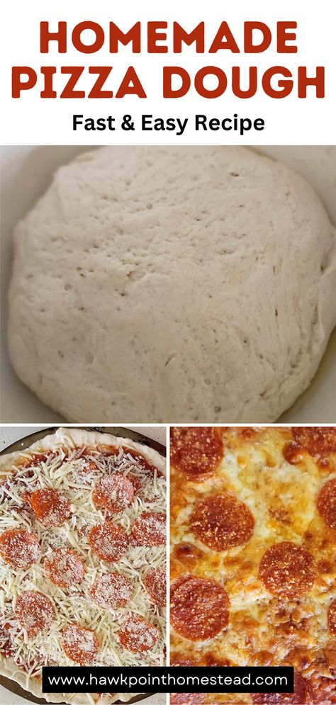 This recipe for homemade pizza dough is so fast and easy to make. Only very simple ingredients are required!  So easy to make this quick and simple homemade pizza dough any time you are craving delicious pizza from scratch. Then just add your favorite toppings and pop in the oven for a perfect meal. Homemade pizza is also an inexpensive way to enjoy everyone’s favorite – pizza!  Plus with homemade pizza, you can add whatever and how many toppings that you desire! Simple Homemade Pizza Dough, Pizza With Premade Dough, Fast Pizza Dough Recipe, How To Make Pizza Dough, Pan Pizza Dough Recipe, Peach Pepper Jelly Recipe, Quick Pizza Dough Recipe, Dough Recipe Easy, Simple Homemade Pizza