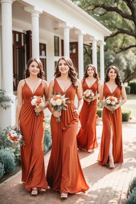 Bridesmaid Dresses Orange, Brides Mate Dress, Vintage Mexican Wedding, Orange Wedding Invitations, Rusting Wedding, Mexican Wedding Dress, Wedding Orange, Dream Wedding Reception, Orange Bridesmaid