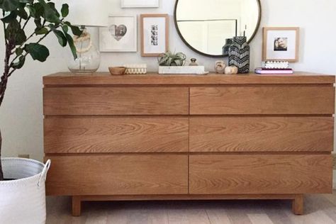 How to make your IKEA Malm dresser look more expensive – Norse Interiors Ikea Malm With Legs, Closet With Malm Dresser, Malm Bedroom Ideas White Stained Oak, Oak Malm Dresser, Diy Ikea Malm Dresser, Malm Chest Of Drawers Hack, Kullen Ikea Hack, Diy Ikea Dresser Makeover, Ikea Malm Bedroom