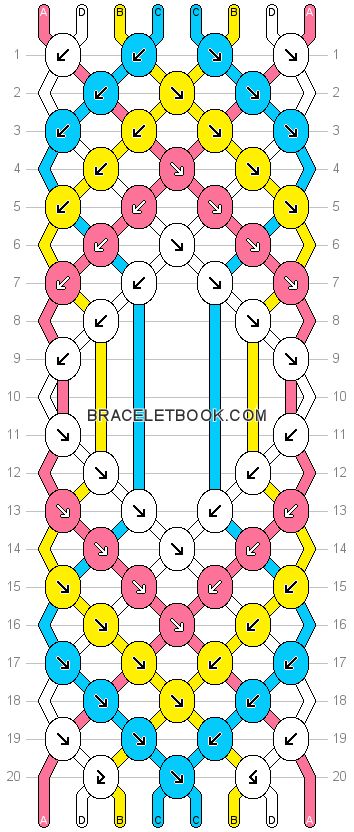 Normal Pattern #14975 added by CWillard 4 Colour Friendship Bracelet, Bracelet Pattern 8 Strings, 8 String Friendship Bracelet Pattern, Friendship Bracelet Patterns With Beads, String Bracelet Designs, Diy Anklet, Floss Bracelets, Cool Friendship Bracelets, Diy Friendship Bracelet