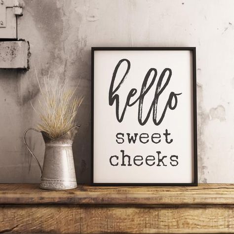 ___________________________________________________________________________ INSTANT DOWNLOAD - NOT EDITABLE - ****** JUST PRINT ON PHOTO PAPER OR CARDSTOCK ****** SIZE: THIS DOWNLOAD CAN BE PRINTED IN 3 SIZES, ONE FILE CAN BE PRINTED IN 8X10 or 5x7, AND THE OTHER IN 16x20. You will Bathroom Signs Diy, Hello Sweet Cheeks Bathroom, Bathroom Quotes Funny, Kids Bathroom Wall, Kids Bathroom Wall Art, Bathroom Printables, Hello Sweet Cheeks, Coffee Wall Art, Sweet Cheeks