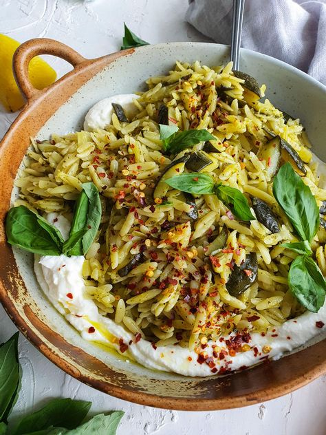 Orzo Ricotta Recipe, Ricotta Orzo, Courgette Recipe, Whipped Ricotta, Ricotta Recipes, Orzo Recipes, Vegan Cooking, Orzo, Veggie Recipes