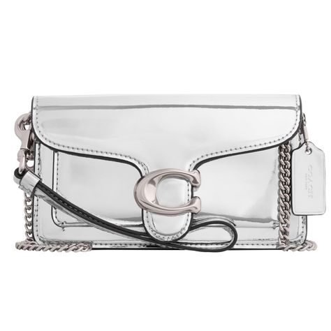 PRICES MAY VARY. Editors Notes: A modern take on an archival 1970s Coach design, our structured Tabby wristlet is crafted of lustrous mirror metallic leather. Finished with our Signature hardware, it's perfectly sized for cards, cash and a phone with an exterior slip pocket for easy access to essentials Metallic-effect: An eye-catching coach clutch with silver metallic-effect leather & silver signature hardware Dress Up, Dress Down: The versatile style can be carried as a wristlet or a clutch an Silver Handbags, Coach Tabby, Coach Clutch, Mirror Mirror, Coach Leather, Leather Silver, Bags Designer Fashion, Metallic Leather, Leave In