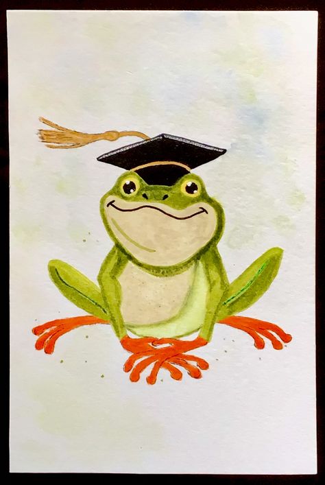 Frog Graduation, Watercolour Frog, Frog Pictures, Frog Art, Cute Frog, Art Cards, Cute Frogs, Art Card, Frogs