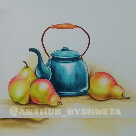 Still Life Drawing With Pencil Colour, Still Life Drawing Colour, Easy Still Life, Pencil Colouring, Pencil Colours, Color Pencil Sketch, Colour Pencil, Still Life Drawing, Life Drawing