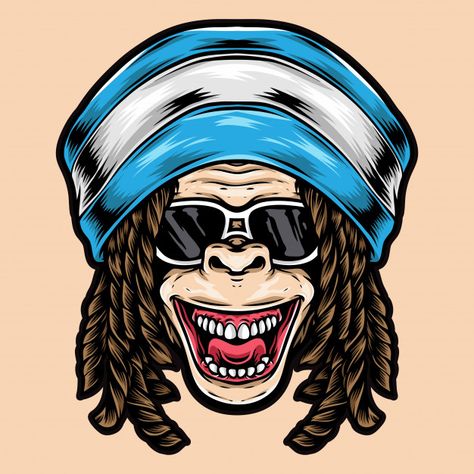 Funky dreadlock monkey logo Premium Vect... | Premium Vector #Freepik #vector #music Bad Monkey, Tattoo Character, Pandas Playing, Dance Logo, Monkey Logo, Go Logo, Logo Y, Music Logo Design, Dj Logo