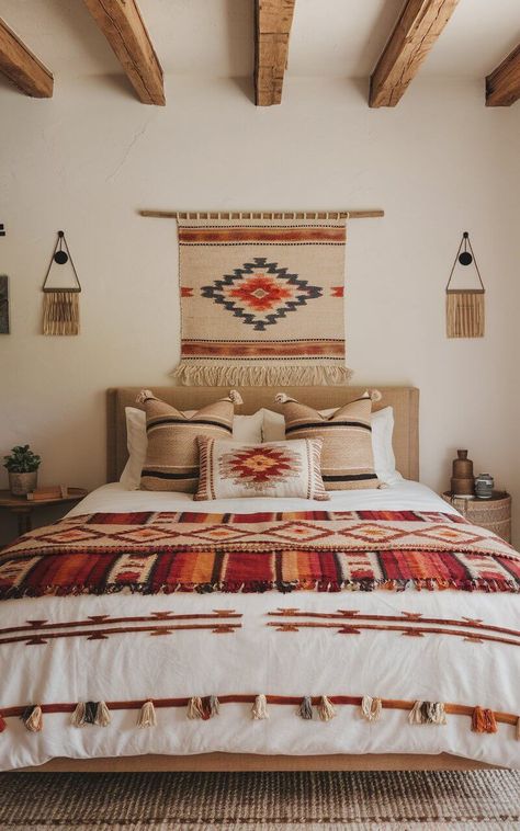 23 Southwestern Bedroom Ideas to Bring Desert Charm Indoors Southwestern Bedroom Ideas, Southwestern Farmhouse Decor, Southwest Bedroom, Southwestern Bedroom, Rustic Wooden Furniture, Barndominium Interior, Reclaimed Wood Headboard, Wrought Iron Bed, Modern Style Bedroom