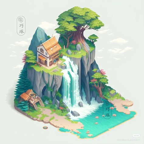 Habbo Hotel, Chinese Market, Building Drawing, Building Illustration, Isometric Art, Minimal House Design, Isometric Illustration, Low Poly Art, Game Concept