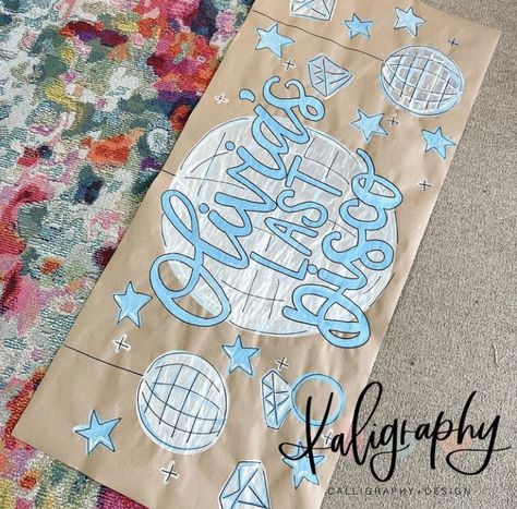 80s Birthday Banner, Brown Paper Sign Bachelorette, Prom Banners Ideas, Bachelorette Banner Painted, Painted Butcher Paper Banner, Brown Paper Sign Party Ideas, Grad Banner Ideas, Brown Paper Banner Ideas, Bachelorette Banner Ideas