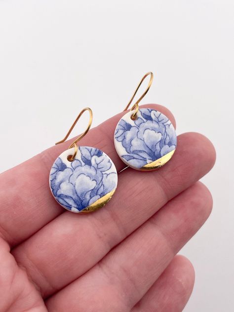 China Earrings, Porcelain Earrings, China Style, Delft Blue, China Jewelry, Porcelain Jewelry, Earrings Round, Blue China, Cute Little Things