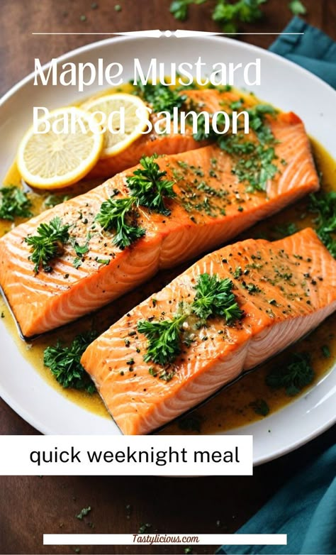 maple mustard baked salmon baked salmon recipe ideas baked salmon dinner ideas low carb dinner recipe ideas keto dinner recipe ideas family dinner recipe ideas Salmon Recipes Baked Maple Syrup, Maple Syrup Salmon Recipes, Different Ways To Cook Salmon, Low Fodmap Salmon Recipes, Mustard Sauce For Salmon, Baked Salmon Dinner, Honey Mustard Glazed Salmon, Salmon Recipe Ideas, Salmon With Dijon Mustard