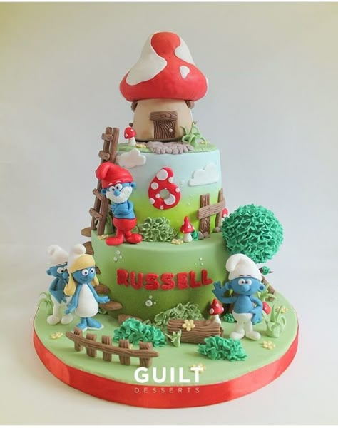 Smurf Cake Strumfovi Cake, Smurf Birthday Party Ideas, Smurf Cake Ideas, Smurf Birthday Cake, Smurfs Birthday Party Ideas, Smurfs Party Decorations, Smurf Birthday, Smurfs Cake, Smurfs Birthday