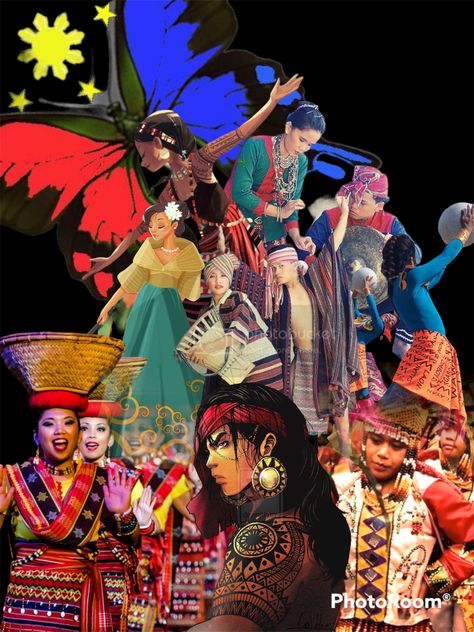 Nasyonalismo Philippines, Filipino Culture Collage, Philippine Culture Illustration, Folk Dance Background Design, Filipino Background Design, Filipino Subject Background Design, Katutubong Kasuotan, Ibalong Festival, Filipino Culture Poster