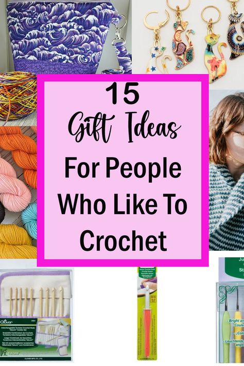 Buying gifts for people who like to crochet might be hard if you don't want to stick to the basic needlework gifts of yarn or supplies. But there's no reaosn to avoid those if you can get special versions of them, or if you can customize your own gifts for a personal touch. Christmas gifts for a crocheter | Crochet gifts for women | Crochet birthday present ideas | Crochet lovers gift | Gift ideas for crocheters | Crochet gifts for grandma | Crochet gifts for mom Gift Basket For Crochet Lovers, Gifts For A Crafty Person, Gift For Crocheter, Crochet Lovers Gifts, Gift For Crochet Lover, Crochet Teacher Gifts Christmas, Gifts For Crafty Women, Gift Ideas For Crocheters, Gifts For Crochet Lovers