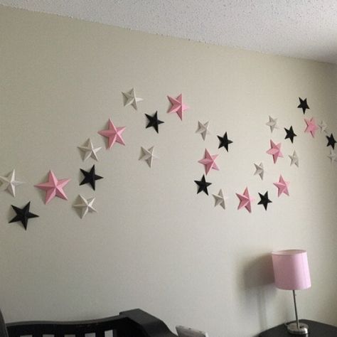 3d Paper Star, Mint Nursery, Birthday Room Decorations, Cardboard Crafts Diy, Diy Room Decor For Teens, Stars Wall Decor, Paper Wall Hanging, Glitter Wall, Simple Wall Decor