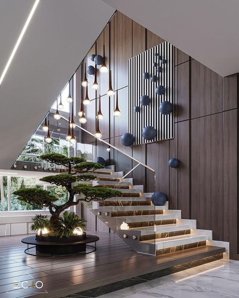 Staircase Side Wall Design Ideas, Stairs Side Wall Design, Staircase Wall Design, Staircase Interior Design, Luxury Staircase, Modern Stair Railing, Staircase Design Modern, Stairs Design Interior, Stair Railing Design