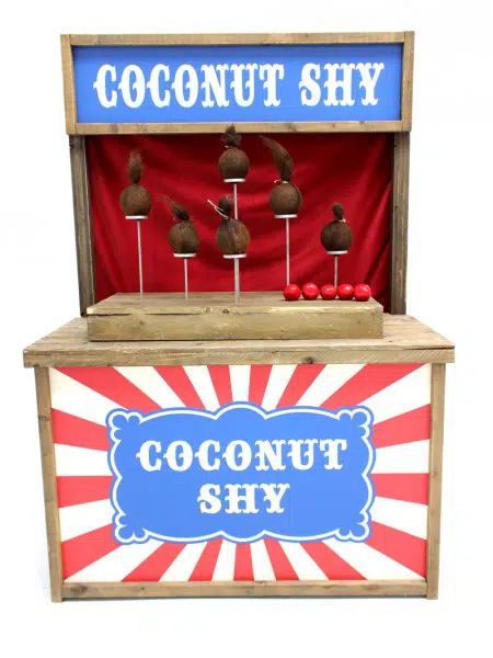 Coconut Shy Fairground Game (Without Coconuts) | Event Prop Hire Fairground Games, Pta Fundraising, Village Fete, Event Props, Custom Top, Prop Hire, British Invasion, Creative Event, Carnival Games