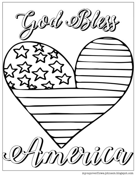 God Bless America Heart God Bless America Crafts For Kids, Snoopy Coloring Pages, American Flag Coloring Page, Veterans Day Coloring Page, Free Coloring Pictures, Memorial Day Coloring Pages, God Verses, Summer Themes, Sunday School Coloring Pages