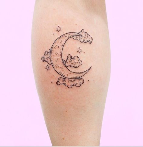 Mother Daughter Moon Tattoos, Whimsical Moon Tattoo, Moonchild Tattoo, Moon Child Tattoo, The Moon Tattoo, Clouds Tattoo, Moon And Clouds, Full Moon Tattoo, 16 Tattoo