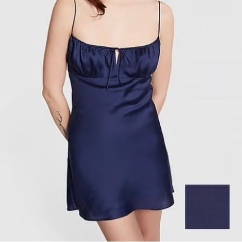 PINK Victoria’s Secret TENCEL™ Slip Dress (Color: Midnight Navy) Victoria Secret Pink Pajamas, Blue Slip Dress, Victoria Secret Pink Logo, Victoria Secret Pink Bras, Pink Lingerie, Dress Order, Red Lingerie, Midnight Navy, Sleepwear Women