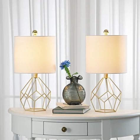 Wayfair | Bedside Gold Table Lamps You'll Love in 2023 Geometric Table Lamp, Accent Lamps, Geometric Table, Bedside Table Lamp, Gold Table Lamp, Table Metal, Lamp Set, Metal Table Lamps, Table Lamp Sets