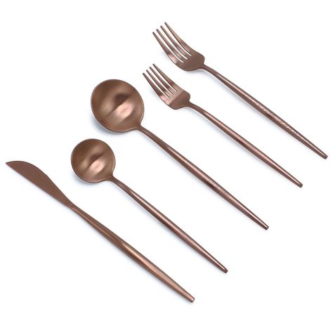 Elyon Lea Matte Colored Stainless Steel Flatware Set 20 Pieces - Bed Bath & Beyond - 39126480 Copper Cutlery, Matte Plates, Copper Flatware, Date Night At Home, Black Flatware, Modern Flatware, Stainless Steel Silverware, Enjoy Your Meal, Night At Home