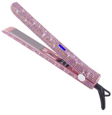 do I need these pink rhinestone flat irons? yes. - oh gosh Titanium Hair Straightener, Titanium Hair, Titanium Flat Iron, Purple Flats, Professional Hair Straightener, Hair Straightener And Curler, Hair Straighteners Flat Irons, Flat Irons, Natural Hair Oils