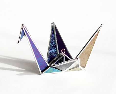 Paper Crane, Origami Crane, Stained Glass Mosaic, Stained Glass Art, Deep Purple, Mosaic Glass, Stained Glass, Wedding Styles, Origami