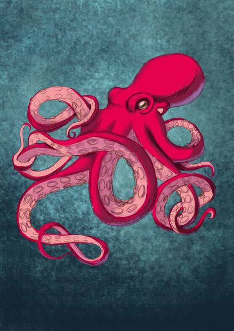 Red Octopus, Geoffrey Megardon on ArtStation at https://www.artstation.com/artwork/48kOZ2 Red Octopus Drawing, Octopus Street Art, Octopus Digital Art, Octopus Illustration Graphic Design, Octopus Art Illustration, Octopus Art Drawing, Octopus Drawings, Japanese Octopus, Octopus Artwork