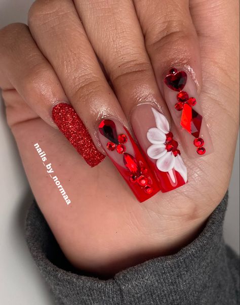 #red #rednails #3d #longnails Red 3d Flower Nails, 3d Flower Nails Acrylics, Nail Designs Red, Red Nail Art Designs, 3d Nail Designs, 3d Flower Nails, Red Nail Art, Red Nail Designs, Red Nail