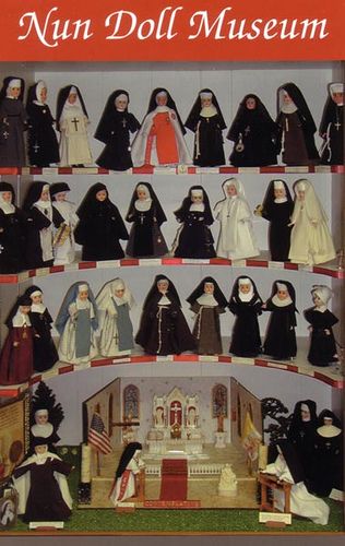 "The habits worn by the 525 Religious Orders of North and South America are represented in a remarkable display of Nun Dolls. The collection is a gift of Mr. and Mrs. Wallace Rogalski." Nun Doll, Nuns Habits, Doll Museum, Bride Of Christ, Religious Education, North And South, North And South America, Wedding Music, Barbie Friends